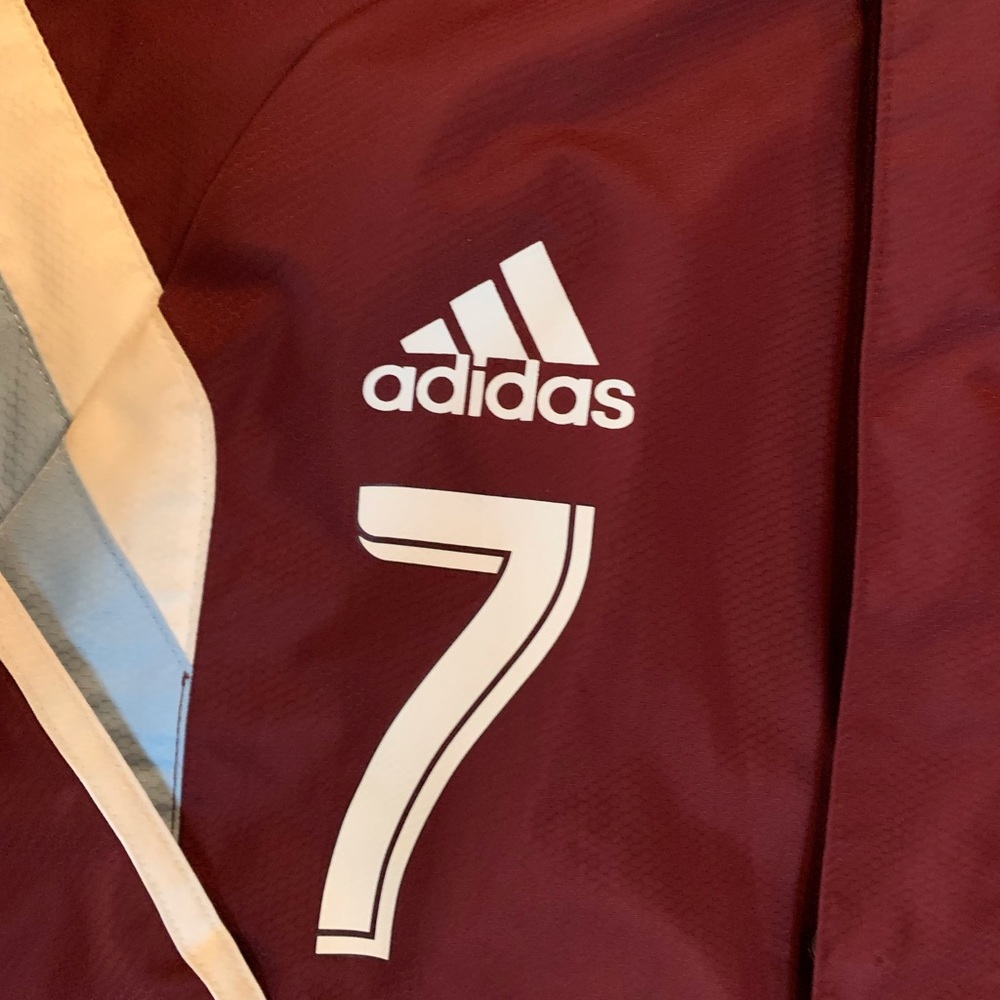Adidas Burgundy Windbreaker Zip Up Hooded Jacket Men’s Small MSRP $120 MLS. - Picture 6 of 7